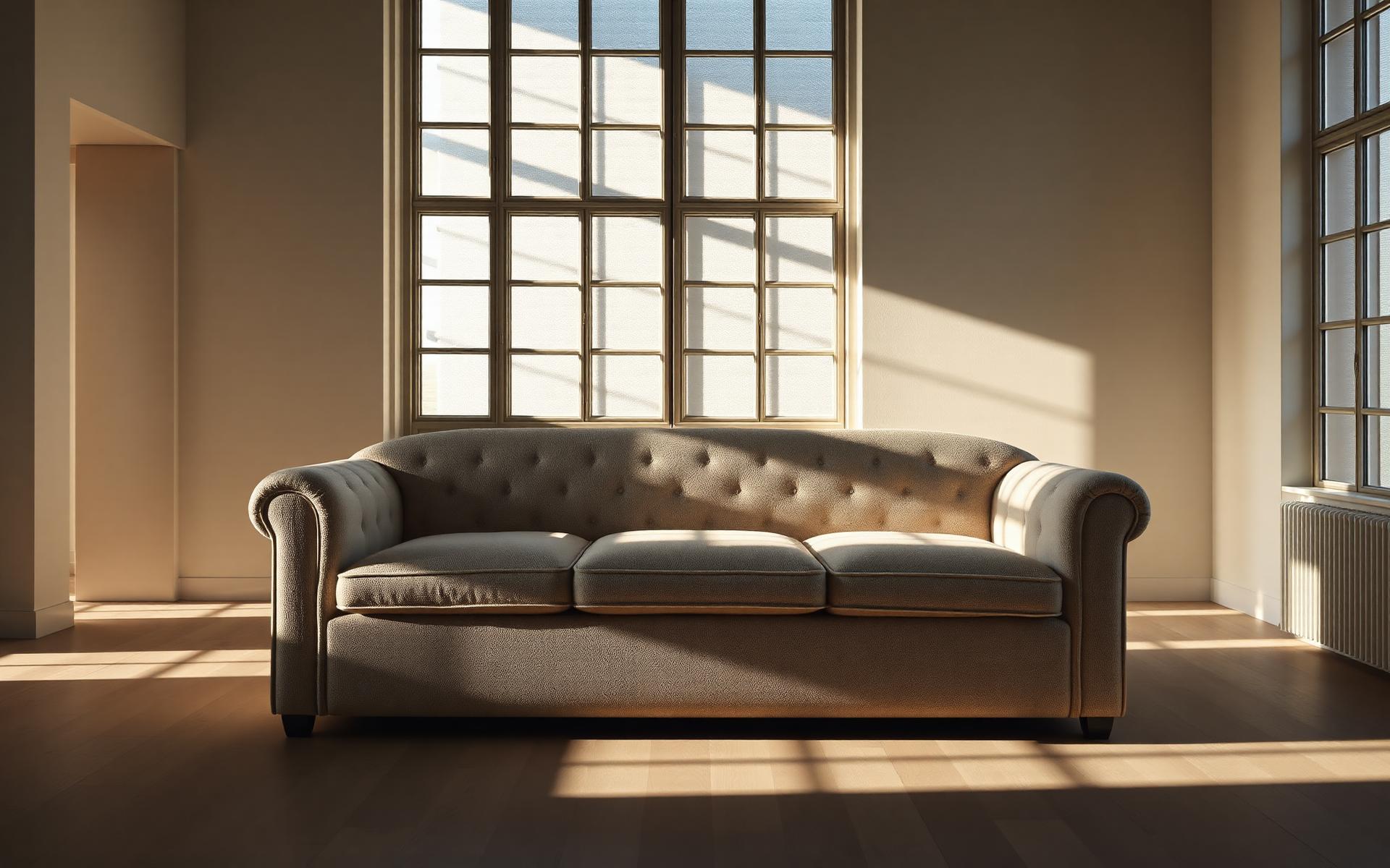Handcrafted luxury sofa in sunlit gallery